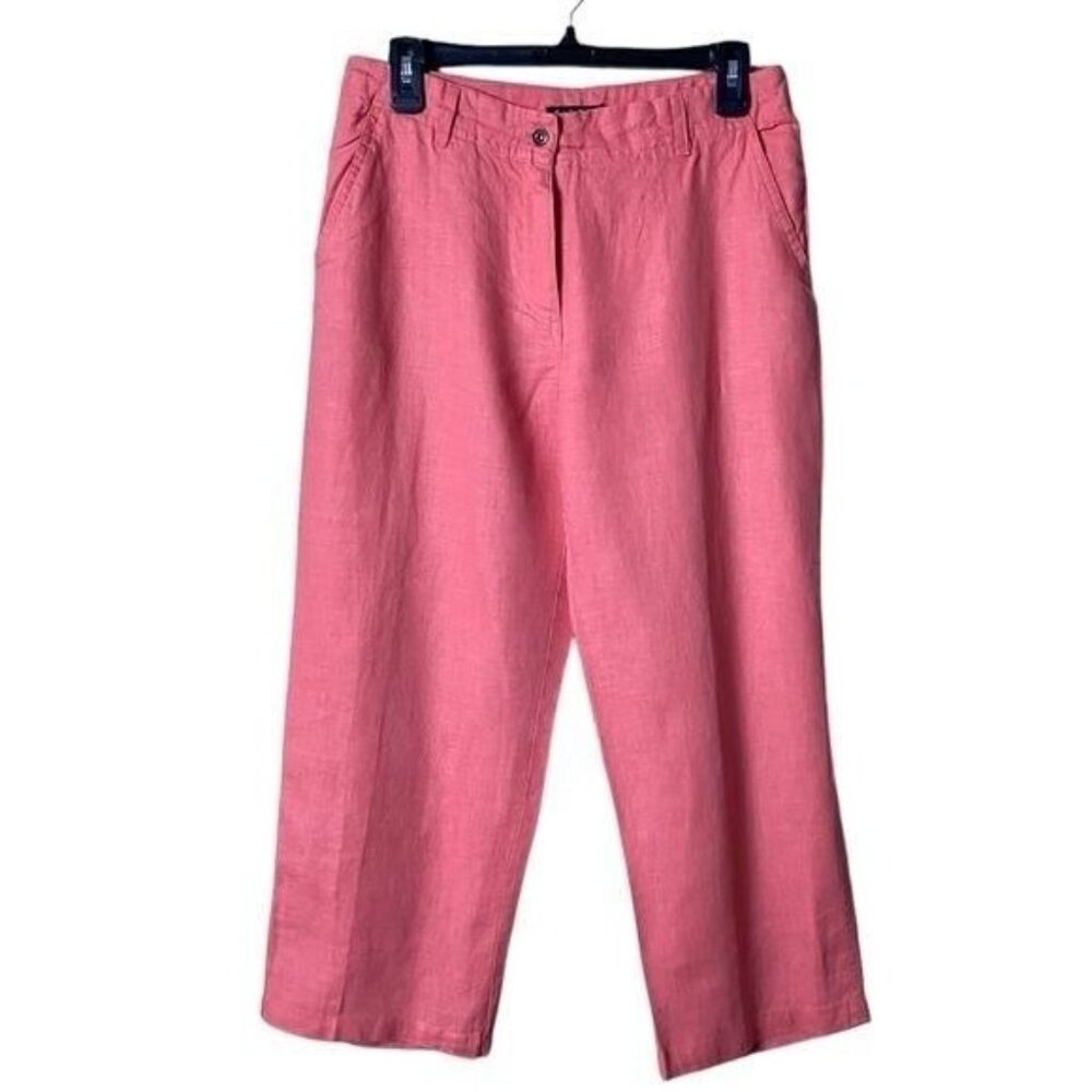 Women 100% Linen Wide Leg Pant Size 4 Beach Coastal Euro Summer Preppy Coral